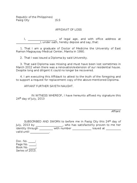 Affidavit of Loss Diploma .